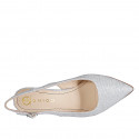 Slingback à bout pointu pour femmes en tissu laminé scintillant argent talon 7 - Pointures disponibles:  33, 35, 43, 44, 45