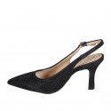 Slingback à bout pointu pour femmes en tissu laminé scintillant noir talon 7 - Pointures disponibles:  32, 33, 34, 35, 43, 44, 45