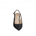 Slingback à bout pointu pour femmes en tissu laminé scintillant noir talon 7 - Pointures disponibles:  32, 33, 34, 35, 43, 44, 45
