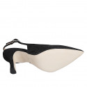 Slingback à bout pointu pour femmes en tissu laminé scintillant noir talon 7 - Pointures disponibles:  32, 33, 34, 35, 43, 44, 45