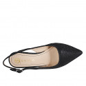 Slingback à bout pointu pour femmes en tissu laminé scintillant noir talon 7 - Pointures disponibles:  32, 33, 34, 35, 43, 44, 45