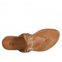 Mule entredoigt avec accessoire pour femmes en cuir cognac talon 2 - Pointures disponibles:  32, 33, 35, 42, 43, 44, 45