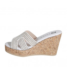 Woman's mules in white rope fabric with rhinestones, platform and wedge heel 9 - Available sizes:  35 2