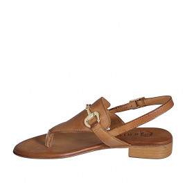 Woman's thong sandal in cognac brown leather with accessory heel 2 - Available sizes:  32, 45 2