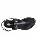 Sandale entredoigt pour femmes en cuir noir avec accessoire talon 2 - Pointures disponibles:  32, 34, 35, 42, 43, 44