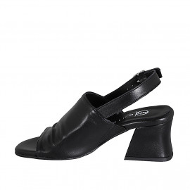 Woman's highfronted sandal in black leather heel 5 - Available sizes:  32, 35 2