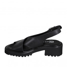 Sandale deportif pour femmes en cuir noir talon 4 - Pointures disponibles:  35 2