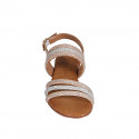 Sandalo da donna in pelle laminata rame e argento con strass tacco 2 - Misure disponibili: 32, 33, 34, 35, 44, 45
