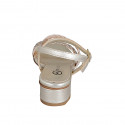 Woman's strap sandal with rhinestones in platinum laminated braided leather heel 3 - Available sizes:  33, 34, 35, 43, 44, 45