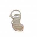 Woman's strap sandal with rhinestones in platinum laminated braided leather heel 3 - Available sizes:  33, 34, 35, 43, 44, 45
