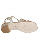 Woman's strap sandal with rhinestones in platinum laminated braided leather heel 3 - Available sizes:  33, 34, 35, 43, 44, 45