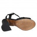Sandale pour femmes avec courroie et nœud en cuir noir talon 7 - Pointures disponibles:  32, 33, 34, 42, 43, 44, 45