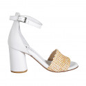 Woman's open shoe with strap in white leather and multicolored raffia heel 7 - Available sizes:  32, 33, 34, 35, 42, 43, 44