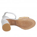 Woman's open shoe with strap in white leather and multicolored raffia heel 7 - Available sizes:  32, 33, 34, 35, 42, 43, 44