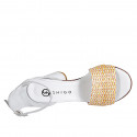 Woman's open shoe with strap in white leather and multicolored raffia heel 7 - Available sizes:  32, 33, 34, 35, 42, 43, 44