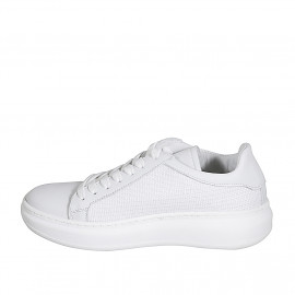 Scarpa stringata da donna con plantare estraibile in pelle e tessuto intrecciato bianco zeppa 4 - Misure disponibili: 42, 44 2