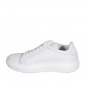 Woman's laced shoe with removable insole in white leather and braided fabric wedge heel 4 - Available sizes:  33, 35, 42, 43, 44