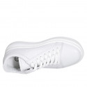 Scarpa stringata da donna con plantare estraibile in pelle e tessuto intrecciato bianco zeppa 4 - Misure disponibili: 33, 34, 35, 42, 43, 44