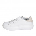 Chaussure pour femmes à lacets avec semelle amovible et fermeture éclair en cuir blanc et cuir verni rose talon compensé 4 - Pointures disponibles:  32, 34, 35, 42, 43
