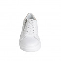 Chaussure pour femmes à lacets avec semelle amovible et fermeture éclair en cuir blanc et cuir verni rose talon compensé 4 - Pointures disponibles:  32, 34, 35, 42, 43