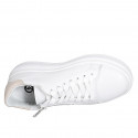 Chaussure pour femmes à lacets avec semelle amovible et fermeture éclair en cuir blanc et cuir verni rose talon compensé 4 - Pointures disponibles:  32, 34, 35, 42, 43