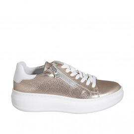 Woman's laced shoe in white leather and cooper laminated leather with removable insole and zipper wedge heel 4 - Available sizes:  32, 35, 42, 43, 44