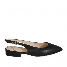 Slingback à bout pointu pour femmes en cuir noir avec talon 2 - Pointures disponibles:  34, 35, 42, 43, 44, 45