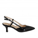 Slingback à bout pointu pour femmes en cuir verni noir talon 5 - Pointures disponibles:  35, 44, 45
