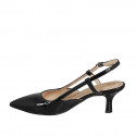 Slingback à bout pointu pour femmes en cuir verni noir talon 5 - Pointures disponibles:  35, 44, 45