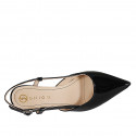 Slingback à bout pointu pour femmes en cuir verni noir talon 5 - Pointures disponibles:  35, 44, 45