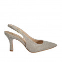 Slingback à bout pointu pour femmes en tissu laminé scintillant platine talon 7 - Pointures disponibles:  33, 35, 44
