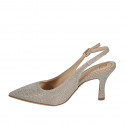 Slingback à bout pointu pour femmes en tissu laminé scintillant platine talon 7 - Pointures disponibles:  33, 35, 44