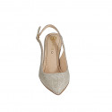 Slingback à bout pointu pour femmes en tissu laminé scintillant platine talon 7 - Pointures disponibles:  33, 35, 44