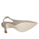 Slingback à bout pointu pour femmes en tissu laminé scintillant platine talon 7 - Pointures disponibles:  33, 35, 44