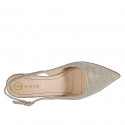 Slingback à bout pointu pour femmes en tissu laminé scintillant platine talon 7 - Pointures disponibles:  33, 35, 44