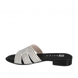 Woman's mules in white rope fabric with rhinestones heel 2 - Available sizes:  33, 42 2