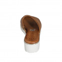Woman's open mule with elastic band in cognac brown leather wedge heel 4 - Available sizes:  34, 35
