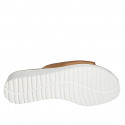 Woman's open mule with elastic band in cognac brown leather wedge heel 4 - Available sizes:  34, 35
