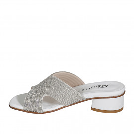 Mule pour femmes en cuir blanc avec strass talon 3 - Pointures disponibles:  42 2
