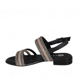 Woman's sandal in black leather with silver and copper rhinestones heel 2 - Available sizes:  35 2