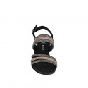 Sandalo da donna in pelle laminata nera con strass rame e argento tacco 2 - Misure disponibili: 34, 35, 43