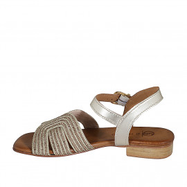 Sandalia para mujer en piel y tejido soga platino con cinturon, estras y tacon 2 - Tallas disponibles:  35 2