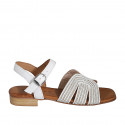 Woman's strap sandal in white leather and rope fabric with rhinestones and heel 2 - Available sizes:  32, 33, 34, 35, 42, 43, 45