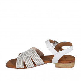 Woman's strap sandal in white leather and rope fabric with rhinestones and heel 2 - Available sizes:  32, 35 2
