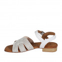 Woman's strap sandal in white leather and rope fabric with rhinestones and heel 2 - Available sizes:  32, 33, 34, 35, 42, 43, 45