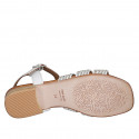 Woman's strap sandal in white leather and rope fabric with rhinestones and heel 2 - Available sizes:  32, 33, 34, 35, 42, 43, 45