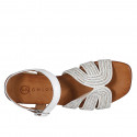 Sandalia para mujer en piel y tejido soga blanco con cinturon, estras y tacon 2 - Tallas disponibles:  32, 35