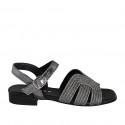 Sandalia para mujer en piel y tejido soga gris con cinturon, estras y tacon 2 - Tallas disponibles:  32, 35