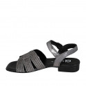 Sandalia para mujer en piel y tejido soga gris con cinturon, estras y tacon 2 - Tallas disponibles:  32, 35