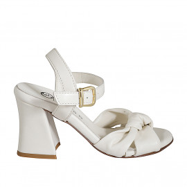 Woman's sandal with strap and knot in cream leather heel 7 - Available sizes:  32, 33, 42, 43, 44, 45